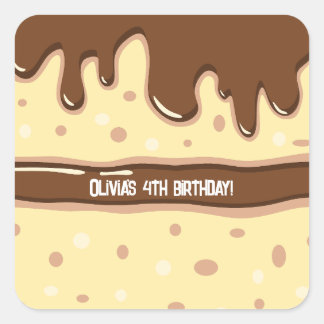 Sticker Carré Caricature en tranches de gâteau fête anniversaire