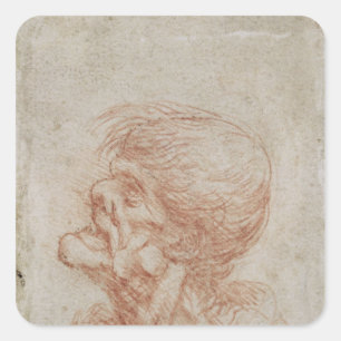 Sticker Carré Caricature Head Study of an Old Man, c.1500-05