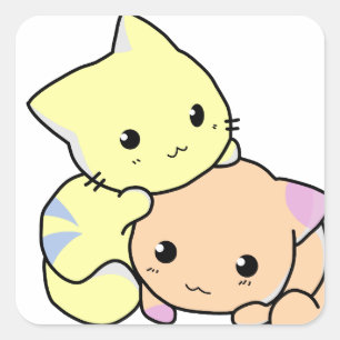 Sticker Carré caricature kitties chats tordus mignons