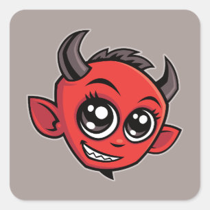 Sticker Carré Caricature mignonne et souriante diable