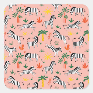 Sticker Carré Caricature Zebras Funny Motif sans couture