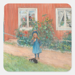 Sticker Carré Carl Larsson - Brita avec un chat