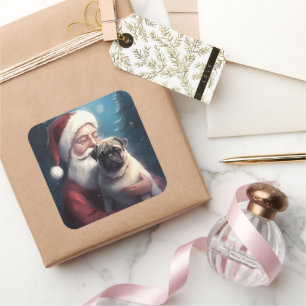 Sticker Carré Carlin avec le Père Noël Festif Noël
