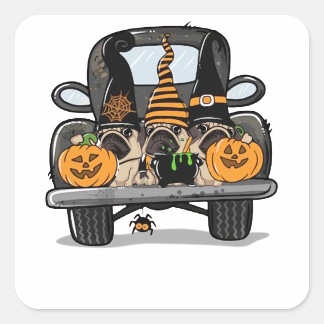 Sticker Carré carlin chien halloween cadeau éffrayant pour les a (Devant)