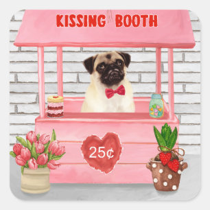 Sticker Carré Carlin Chien Valentine's Day Kissing Booth