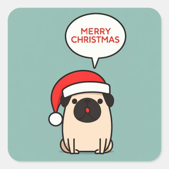 Sticker Carré Carlin de Noël mignon (Devant)