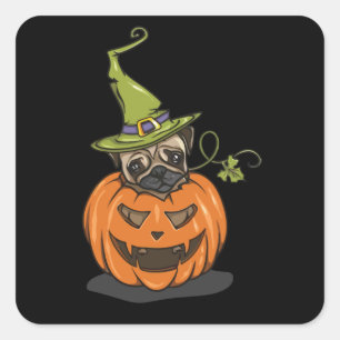 Sticker Carré Carlin d'Halloween