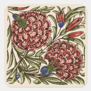 Sticker Carré Carnation Carrelage Fleur Antique Art Rustique