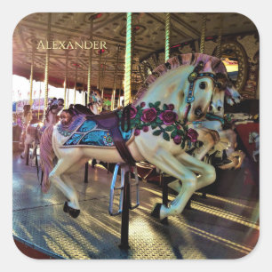 Sticker Carré Carnaval State Fair Merry-Go-Round Carousel Horse