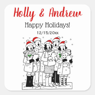 Sticker Carré Caroleurs de Noël avec Noël de neige