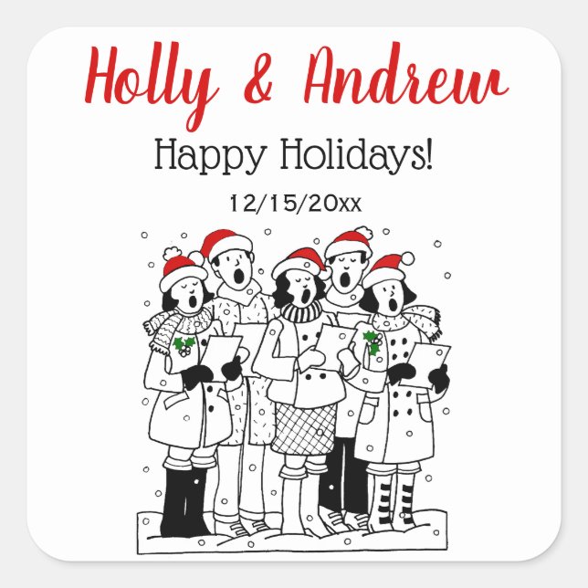 Sticker Carré Caroleurs de Noël avec Noël de neige (Devant)