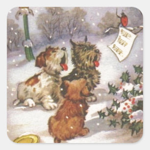 Sticker Carré Caroling Dogs in the Snow