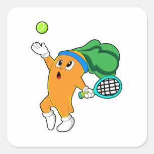 Sticker Carré Carotte au tennis avec raquette de tennis