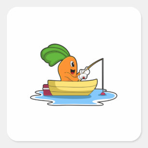 Sticker Carré Carotte en bateau à la pêche avec canne à pêche