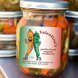 Sticker Carré Carottes et poivrons Cartoon Escabéche Pickle