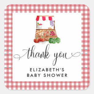 Sticker Carré Carottes Gingham de Baby Shower Locales