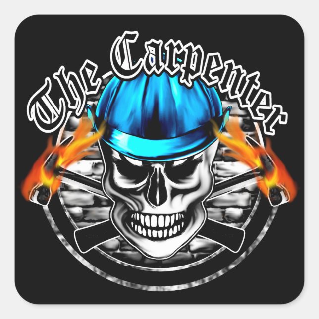 Sticker Carré Carpenter crâne et Casquette dur bleu (Devant)