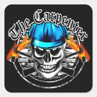 Sticker Carré Carpenter crâne et Casquette dur bleu
