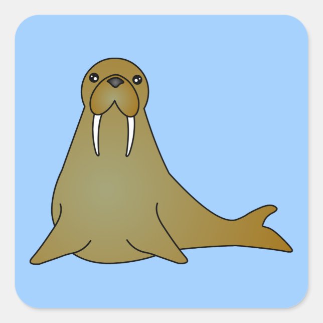 Sticker Carré Carré de caricatures de Cute Walrus (Devant)