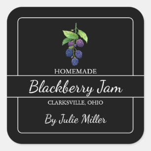 Sticker Carré Carré de confiture Blackberry fait maison Étiquett