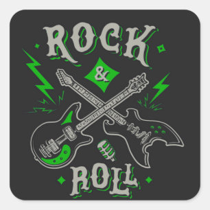 Sticker Carré Carré de guitare électrique et acoustique Rock and