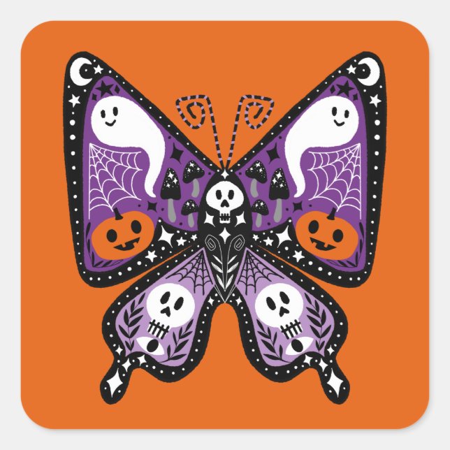Sticker Carré Carré de papillon d'Halloween (Devant)