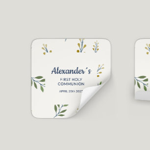 Sticker Carré Carré Floral Personnalisé Première Communion