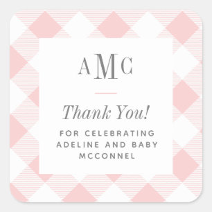 Sticker Carré Carré Merci Monogramme Gingham Rose et Blanc S