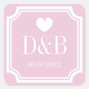 Sticker Carré Carré rose monogrammed petit mariage faveur