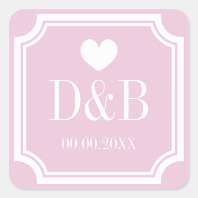 Sticker Carré Carré rose monogrammed petit mariage faveur (Devant)