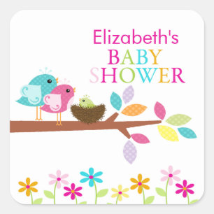 Sticker Carré Carré vert mignon de baby shower de Merci de nid