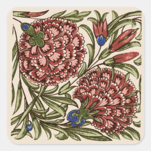 Sticker Carré Carreau de fleur d'œillet Art antique rustique De 