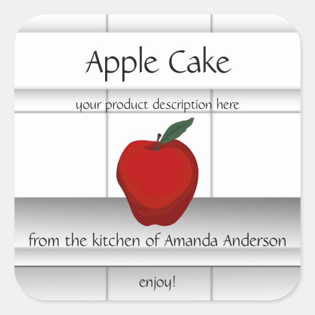 Sticker Carré Carreaux de cuisine pour gâteau aux pommes Étiquet (Devant)
