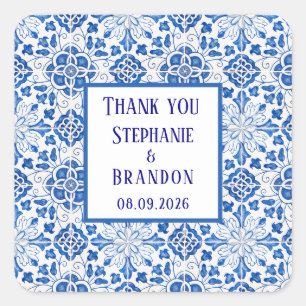 Sticker Carré Carreaux portugais Mariage méditerranéen bleu