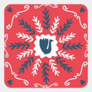 Sticker Carré Carrelage de Noël Folk Doodle Art