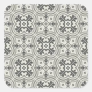 Sticker Carré carrelage de sol orné noir et crème texture motif