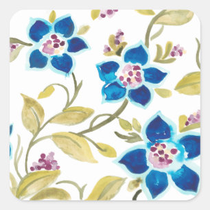 Sticker Carré Carrelage floral de l'abbaye - Blooms bleus