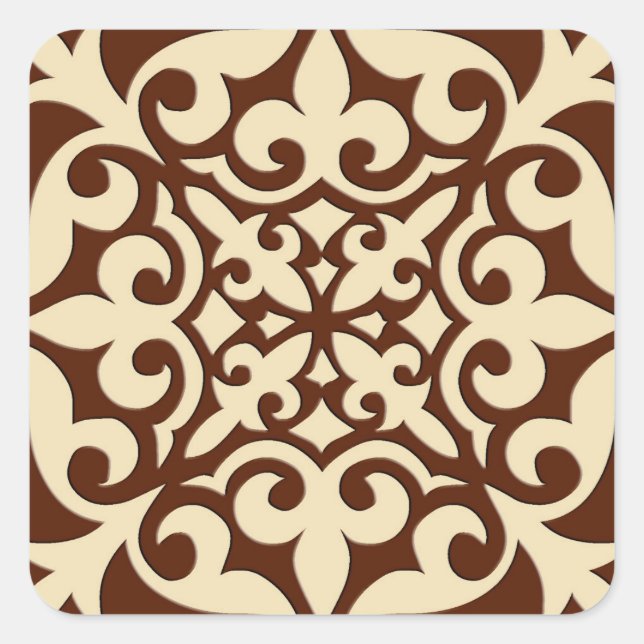 Sticker Carré Carrelage marocain - chocolat et beige (Devant)