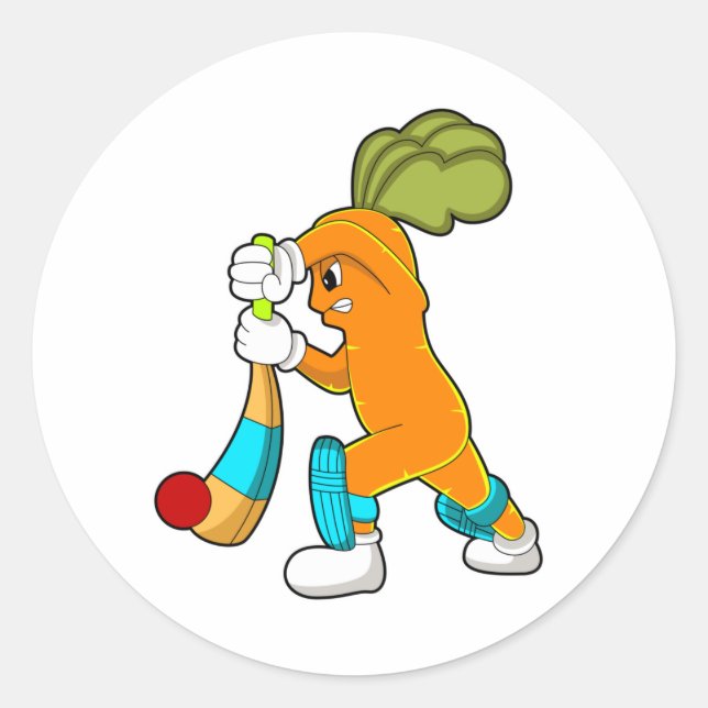 Sticker Carré Carrot at cricket with cricket bat (Devant)