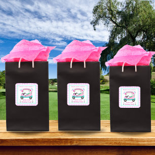 Sticker Carré Cart de golf élégant pour fête de femmes Merci Ann