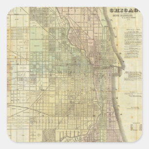 Sticker Carré Carte 1857 de Chicago l'Illinois
