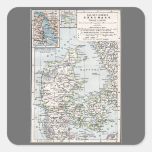 Sticker Carré Carte ancienne du Danemark, Danmark en danois, 190