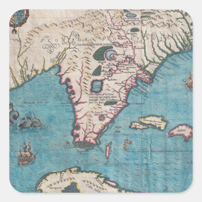 Sticker Carré Carte antique de Floride et Cuba (Devant)