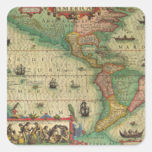 Sticker Carré Carte antique du monde des Amériques par Hondius