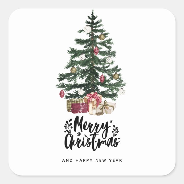 Sticker Carré Carte Arbre de Noël Joyeux Noël (Devant)