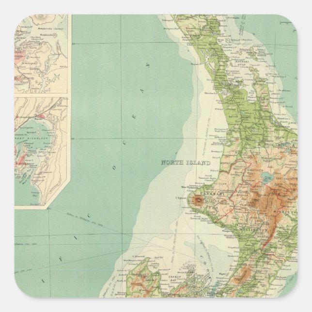 Sticker Carré Carte Atlas de la Nouvelle-Zélande (Devant)