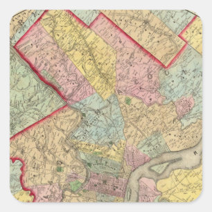 Sticker Carré Carte autour de la ville de Philadelphie