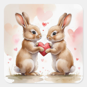Sticker Carré Carte Bunny romantique