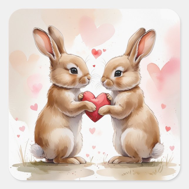 Sticker Carré Carte Bunny romantique (Devant)