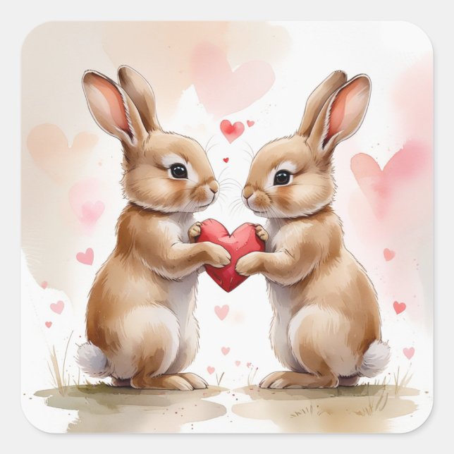 Sticker Carré Carte Bunny romantique (Devant)